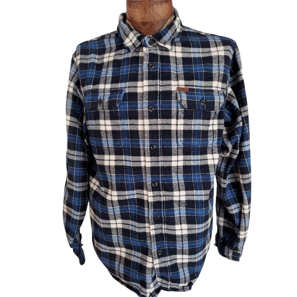 ORVIS Men's Blue Plaid Brawny Flannel Shirt Jacket Size Large